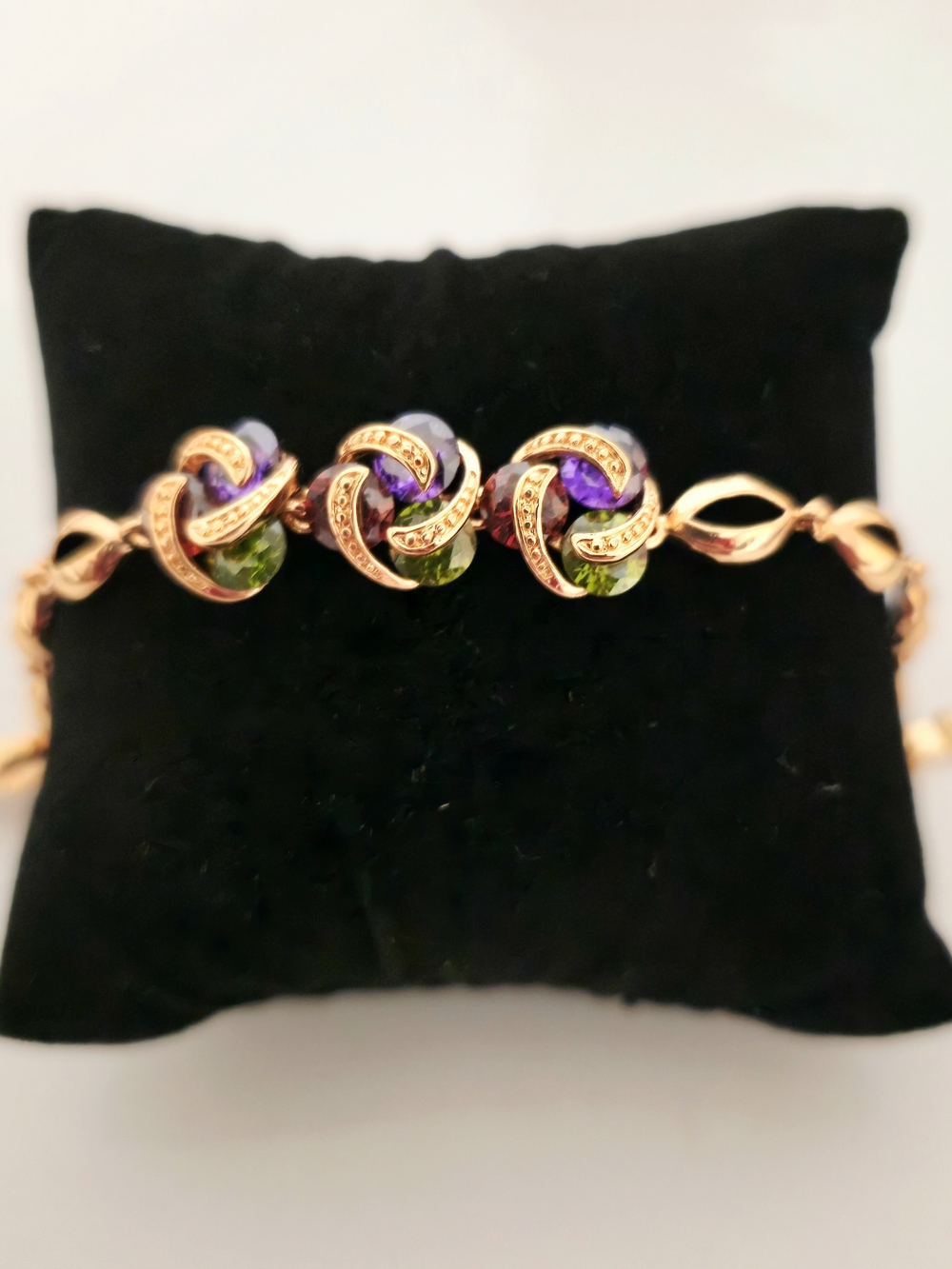 18K Gold-Plated Bracelet Cubic Zirconia Tennis Knot Link Multicolor B08